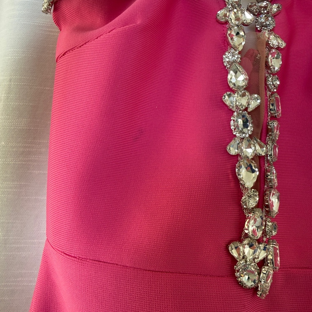 Fashion Nova Odessa Embellished Bandage Gown Pink Strapless Maxi | NWT Size S - Picture 11 of 17